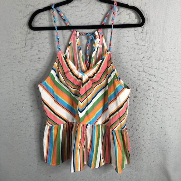 Red Camel Top Womens Large Rainbow Stripes Halter Babydoll Y2K Retro Summer - Picture 1 of 16